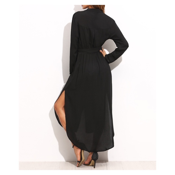 Black Button Down Maxi Shirt Dress Belted - Picture 4 of 7